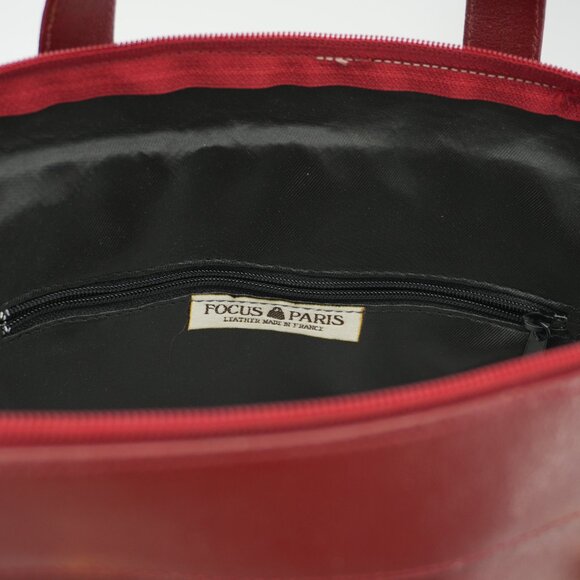 Paris France Red Leather Purse Structured Satchel Bag Top Handle Handbag - Picture 4 of 14